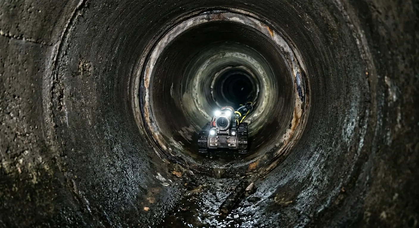 Robotic sewer camera inspecting pipe interior for Drain Snake Service in Plainville